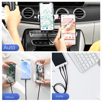 3 az 1-ben szövött gyors töltésű adatkábel mobiltelefonokhoz, 1,2 m, öt színben, Lightning, Micro USB és USB-C