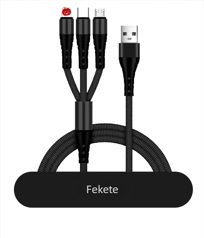 3 az 1-ben szövött gyors töltésű adatkábel mobiltelefonokhoz, 1,2 m, öt színben, Lightning, Micro USB és USB-C