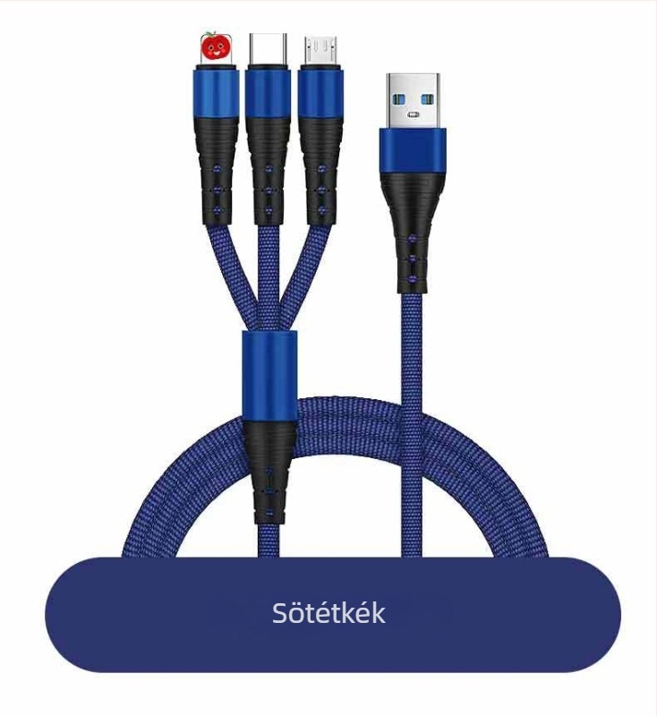 3 az 1-ben szövött gyors töltésű adatkábel mobiltelefonokhoz, 1,2 m, öt színben, Lightning, Micro USB és USB-C