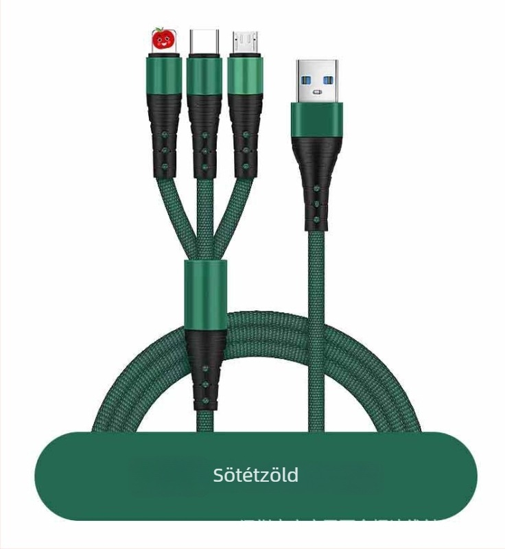 3 az 1-ben szövött gyors töltésű adatkábel mobiltelefonokhoz, 1,2 m, öt színben, Lightning, Micro USB és USB-C