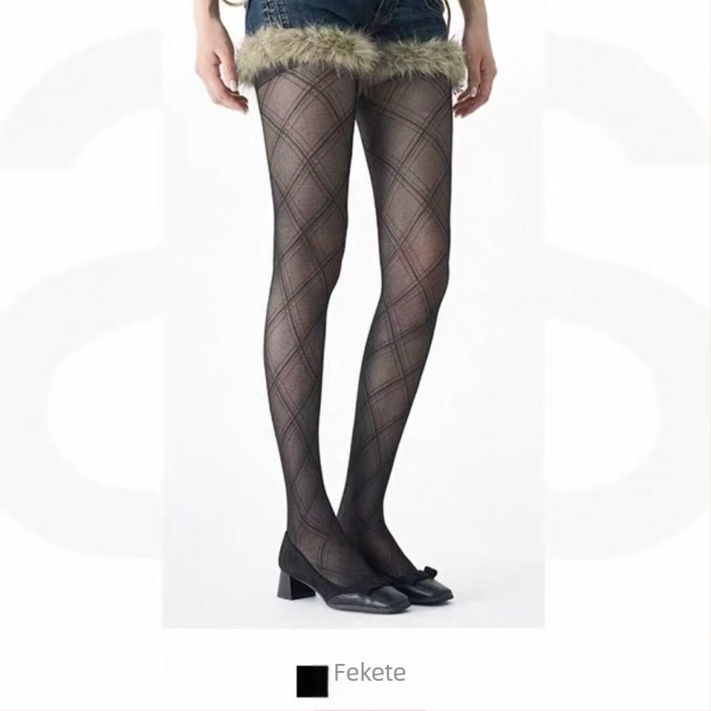 Nylon harisnya nőknek, gyémánt mintázatú, vékony tavasz–nyárra, fekete, akadások elleni védelem, tartós, jacquard mintázatú