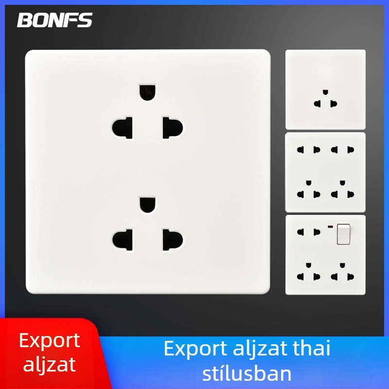 86-os rejtett falikimenet, 16A, hat aljzat, 250V, thai szabvány, Taiwan-kompatibilis, falra szerelhető, nyolc csatlakozó egy kapcsolóval