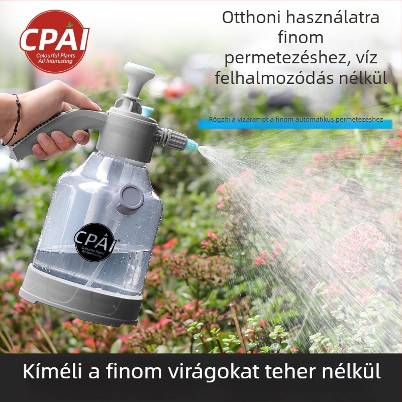 Kézi légnyomású öntözőkanna otthoni használatra, fertőtlenítő permetezővel; vastított kivitel, robbanásbiztos