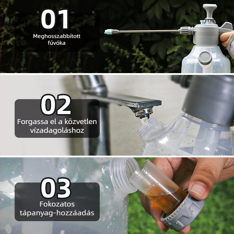 Kézi légnyomású öntözőkanna otthoni használatra, fertőtlenítő permetezővel; vastított kivitel, robbanásbiztos