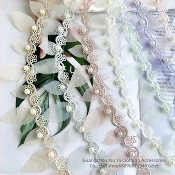 5 cm-es organza csipke levél- és gyöngydíszítéssel, gyerekruha, háziállat-ruha, cipő és függönyök számára