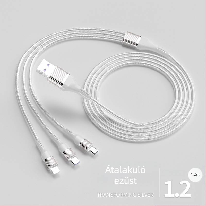 3 az 1-ben szövött adatkábel, 1-től 3-ig, gyors töltés, Lightning, Micro USB és Type-C, 1-2 m, max. 100 W
