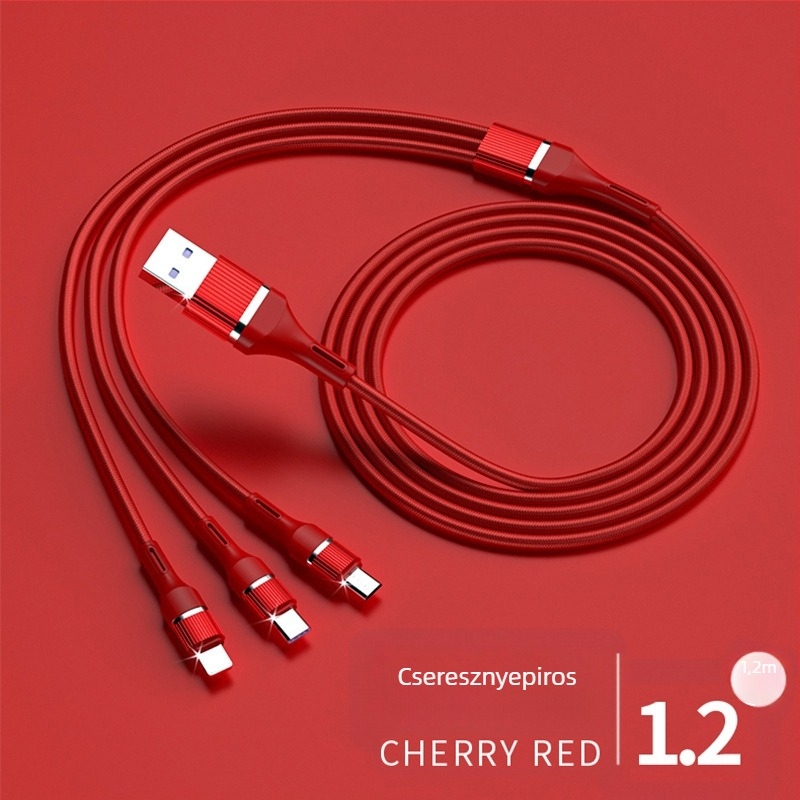 3 az 1-ben szövött adatkábel, 1-től 3-ig, gyors töltés, Lightning, Micro USB és Type-C, 1-2 m, max. 100 W