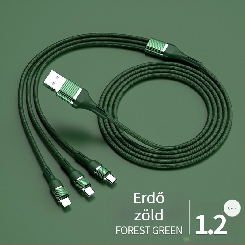 3 az 1-ben szövött adatkábel, 1-től 3-ig, gyors töltés, Lightning, Micro USB és Type-C, 1-2 m, max. 100 W