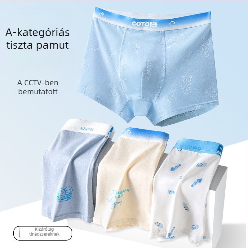 Gyermekeknek szóló pamut boxer, A típusú pamut, antibakteriális belső panellel, 3–8 éveseknek.