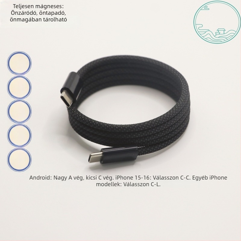 Mágneses töltőkábel beépített tárolóval — USB Type-C és Lightning, Android eszközökre, Huawei és iPhone 16