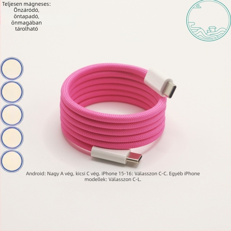 Mágneses töltőkábel beépített tárolóval — USB Type-C és Lightning, Android eszközökre, Huawei és iPhone 16