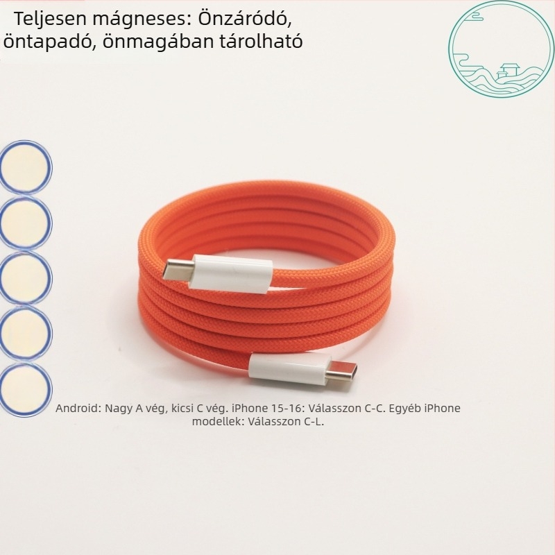 Mágneses töltőkábel beépített tárolóval — USB Type-C és Lightning, Android eszközökre, Huawei és iPhone 16