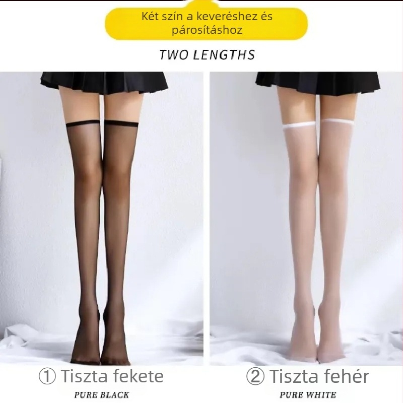 Fekete combig érő harisnya, átlátszó, ultra vékony, légáteresztő