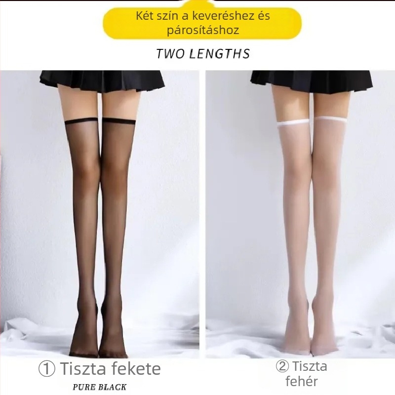 Fekete combig érő harisnya, átlátszó, ultra vékony, légáteresztő
