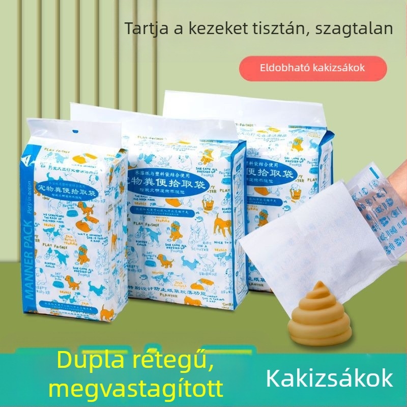 Két rétegű ürülék zacskók kültéri használatra, kutyáknak és macskáknak, biológiailag lebomló, megerősített