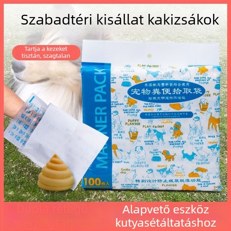 Két rétegű ürülék zacskók kültéri használatra, kutyáknak és macskáknak, biológiailag lebomló, megerősített