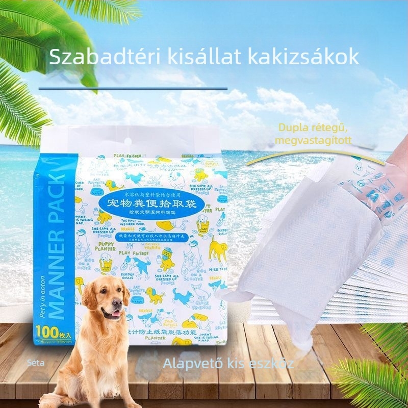 Két rétegű ürülék zacskók kültéri használatra, kutyáknak és macskáknak, biológiailag lebomló, megerősített