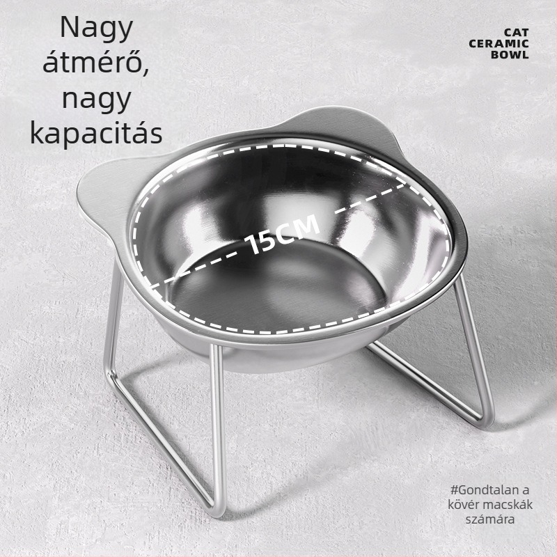 304 rozsdamentes acélból készült kisállat tál emelt tartóval a nyak támasztásához, anti-tipp, macska és kutya részére