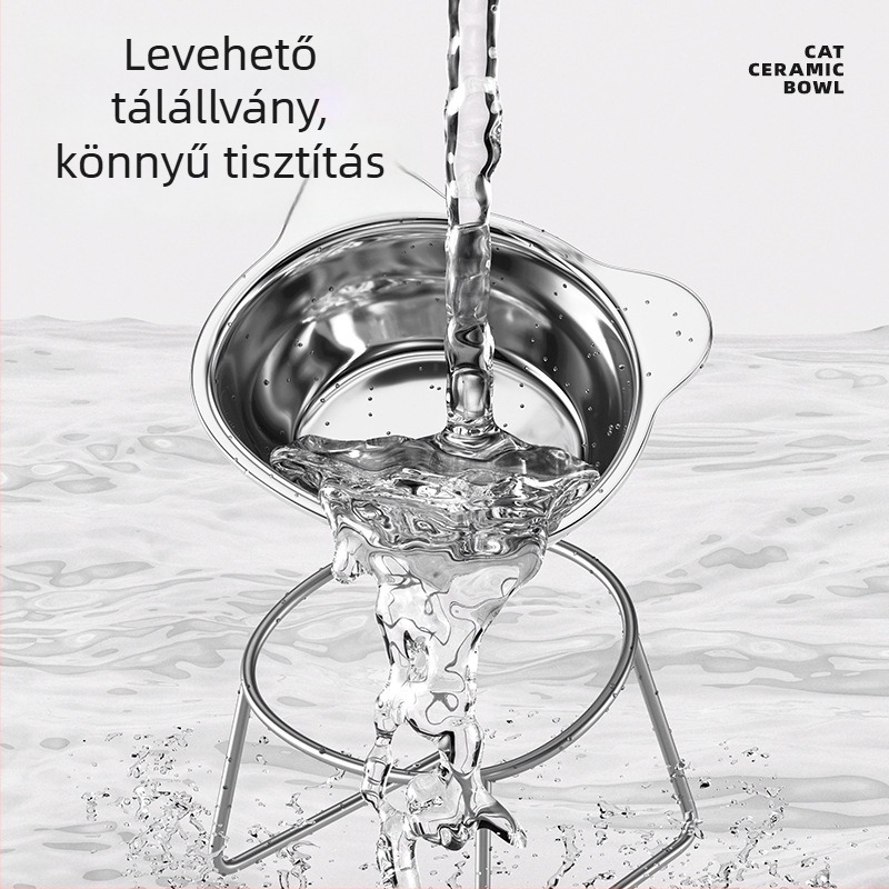 304 rozsdamentes acélból készült kisállat tál emelt tartóval a nyak támasztásához, anti-tipp, macska és kutya részére