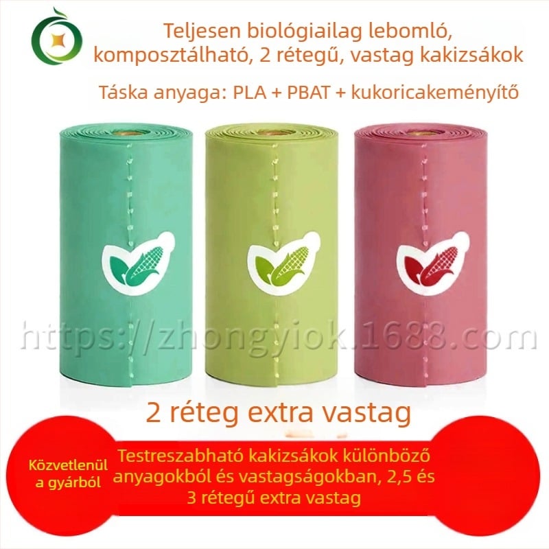 Kettőrétegű, biológiailag lebomló és komposztálható kutyapiszok zacskók kültéri sétákhoz