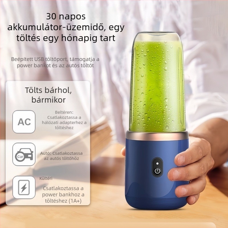 Hordozható USB-s újratölthető gyümölcs turmix pohár, 400 ml, 200 W, öt vagy több pengével, otthonra és diákoknak