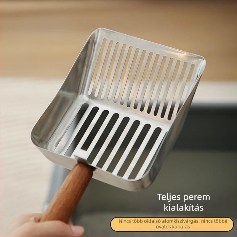 Többfunkciós rozsdamentes acél macskaalom kanál finom lyukakkal, nagy méretű fém macskaalom eszköz