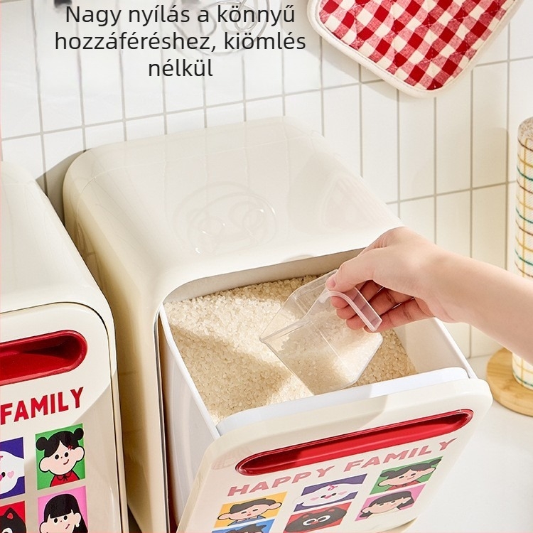 Széles nyakú rizstároló tartály, 5 kg, zárt, rovar- és nedvességálló