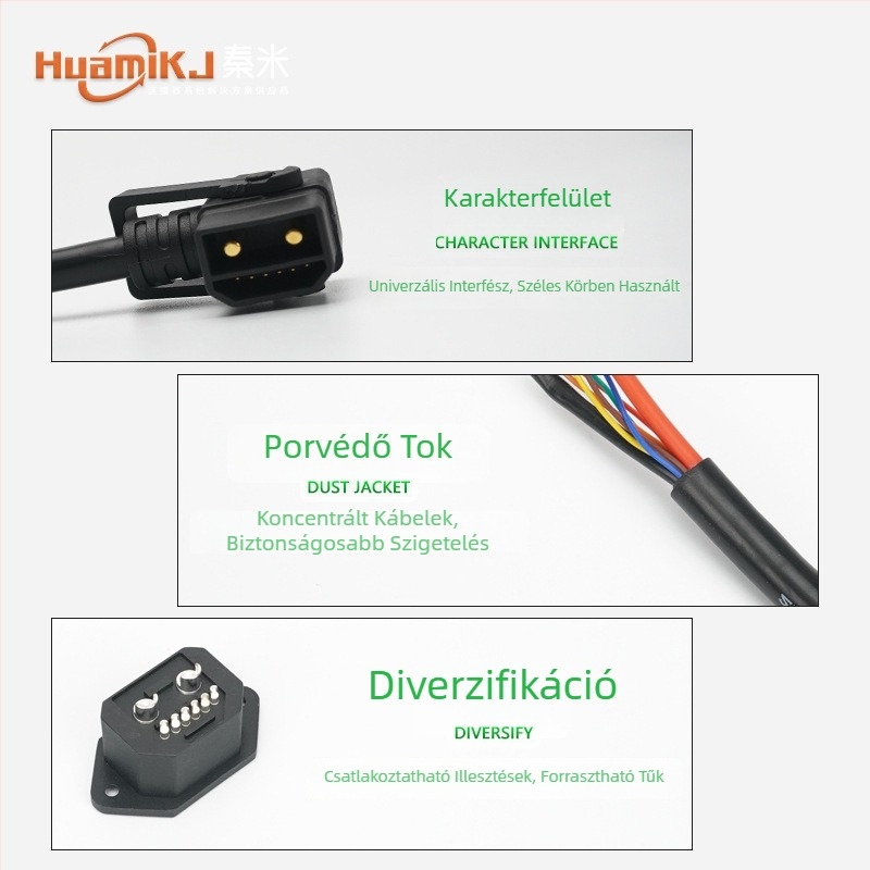 2+6‑pin magas teljesítményű töltőkábel jelvezetővel, litium‑ion akkumulátor csatlakozókábel, kisülési és töltési célra