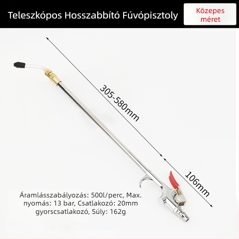 Erőteljes pneumatikus por- és tisztítópisztoly hosszabbítócsővel