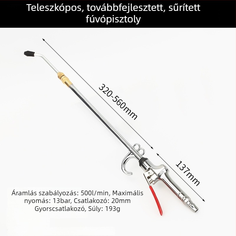 Erőteljes pneumatikus por- és tisztítópisztoly hosszabbítócsővel