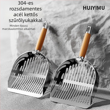 Rozsdamentes acél macskaalom lapát, kétfunkciós, finom lyukakkal