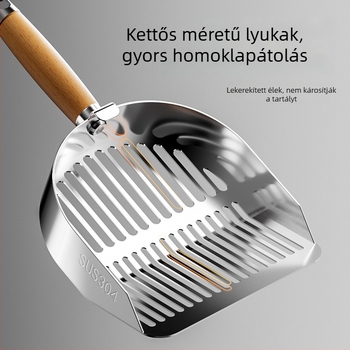 Rozsdamentes acél macskaalom lapát, kétfunkciós, finom lyukakkal