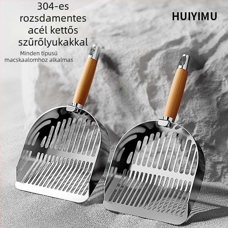 Rozsdamentes acél macskaalom lapát, kétfunkciós, finom lyukakkal
