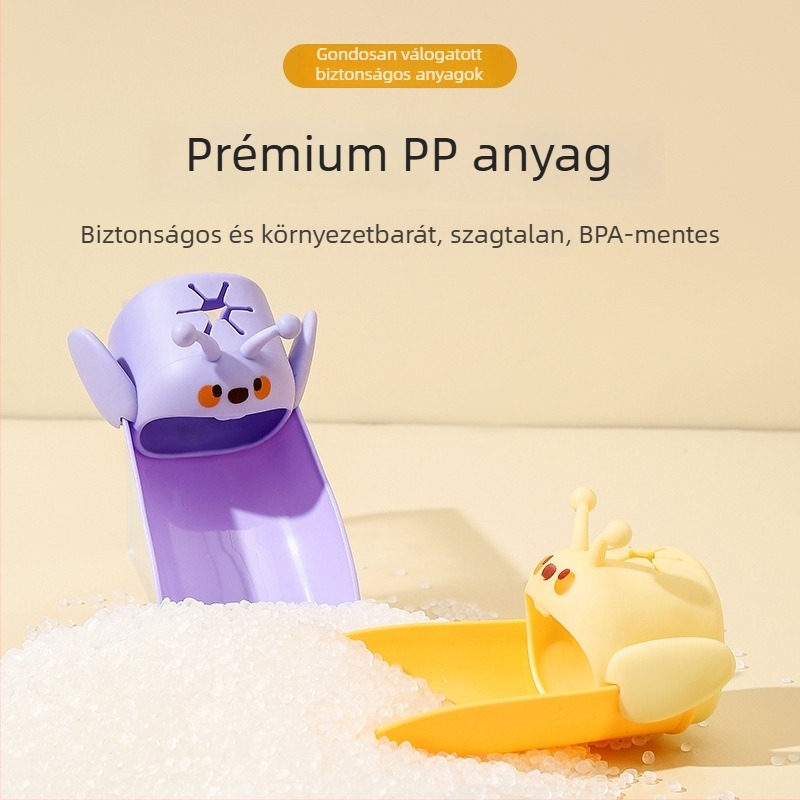 Gyerekeknek és babák számára készült csapnyújtó hosszú szilikon végződéssel, rajzfilmszerű vízvezető és szórás elleni védelem
