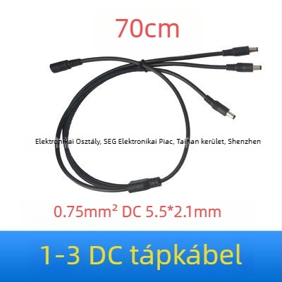 Tiszta réz DC tápegység elosztó kábel, 12V, 5,5×2,1 mm csatlakozó, 10A főág, 2–5 kimenet, LED‑megfigyeléshez