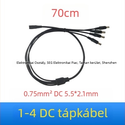 Tiszta réz DC tápegység elosztó kábel, 12V, 5,5×2,1 mm csatlakozó, 10A főág, 2–5 kimenet, LED‑megfigyeléshez
