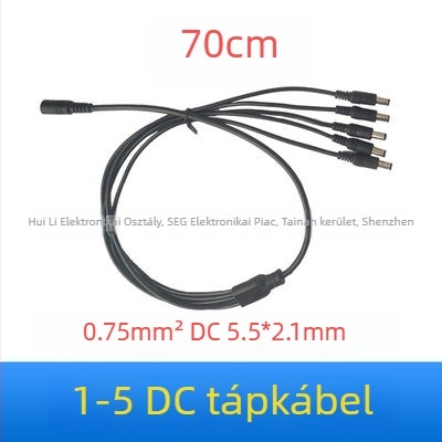 Tiszta réz DC tápegység elosztó kábel, 12V, 5,5×2,1 mm csatlakozó, 10A főág, 2–5 kimenet, LED‑megfigyeléshez