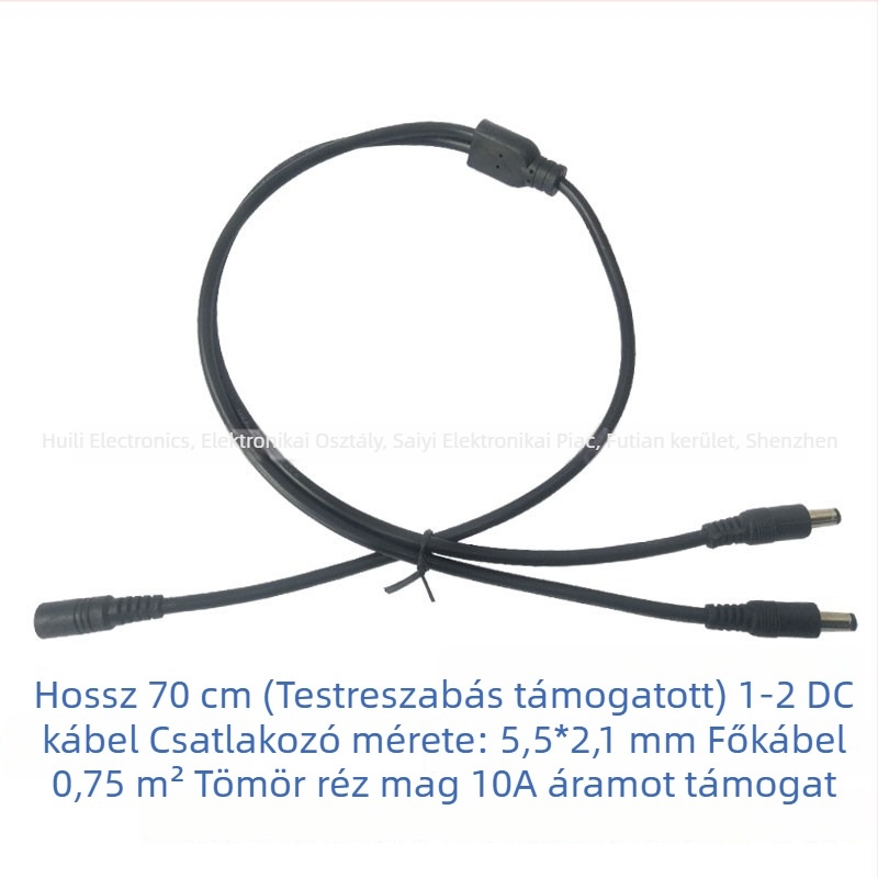 Tiszta réz DC tápegység elosztó kábel, 12V, 5,5×2,1 mm csatlakozó, 10A főág, 2–5 kimenet, LED‑megfigyeléshez