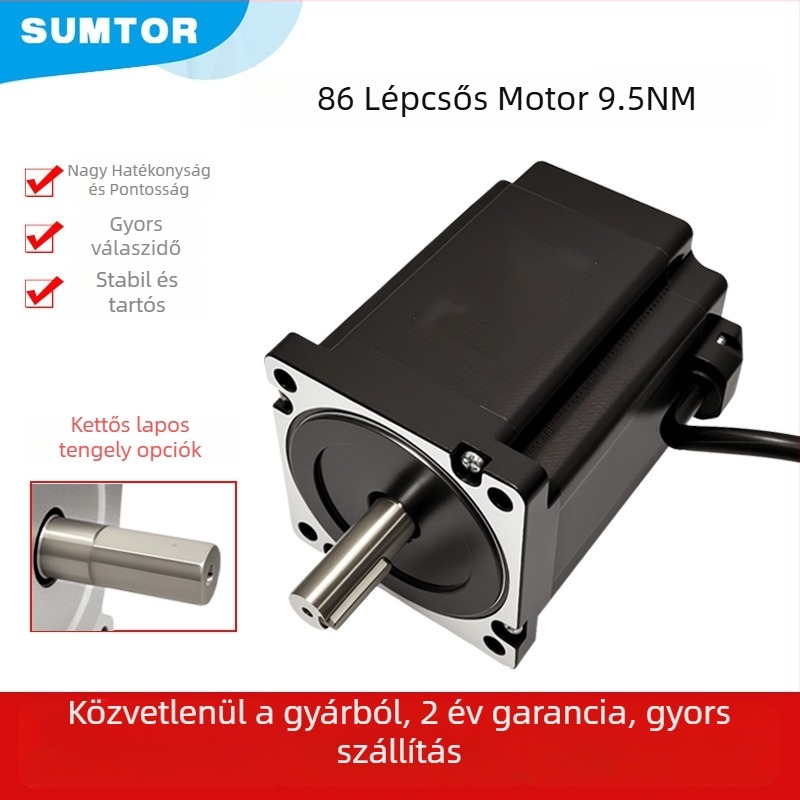 SUMTOR 86 léptető motor nagy nyomatékkal 9,5 N·m, 126 mm hosszú, kétfázisú négyvezetékes, léptetési szög 1,8°