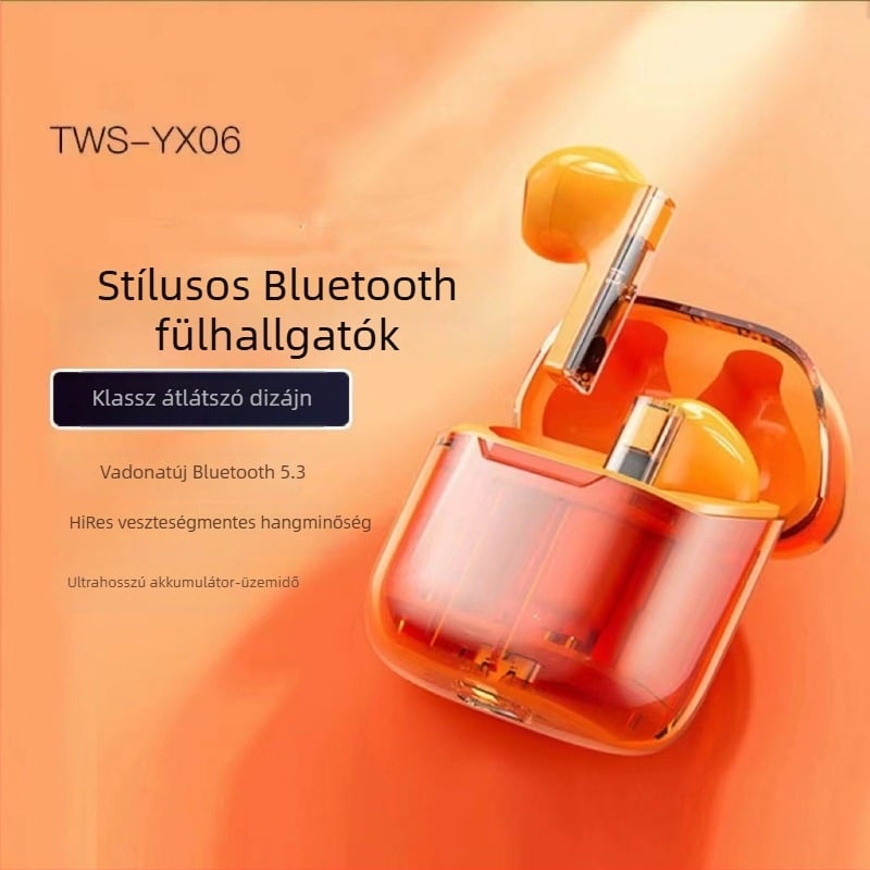 YX06 Átlátszó Gaming Bluetooth fülhallgató, HD hívások, Hosszú üzemidő, Vezeték nélküli TWS