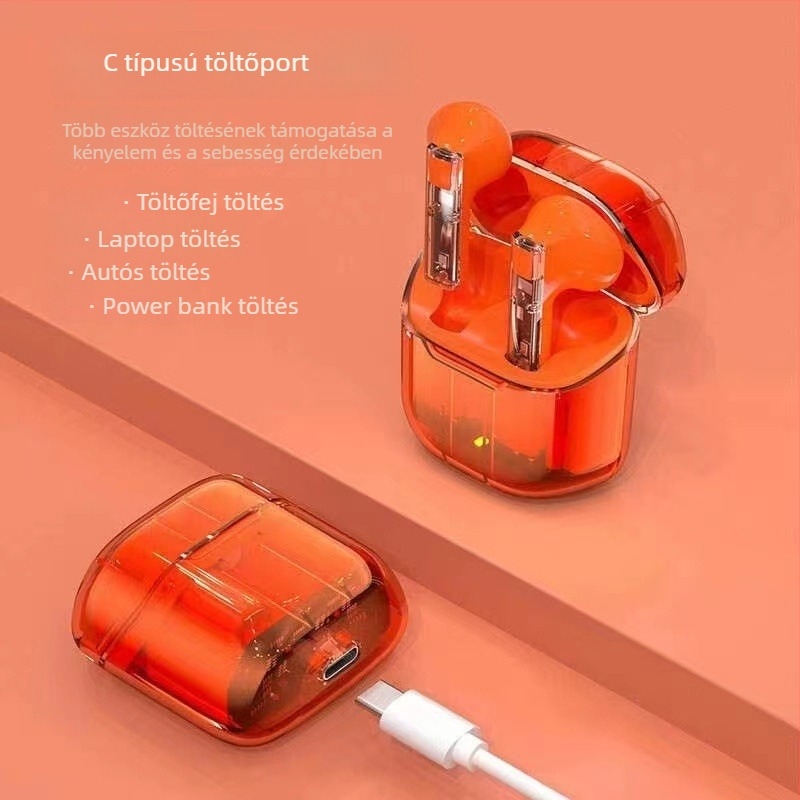 YX06 Átlátszó Gaming Bluetooth fülhallgató, HD hívások, Hosszú üzemidő, Vezeték nélküli TWS
