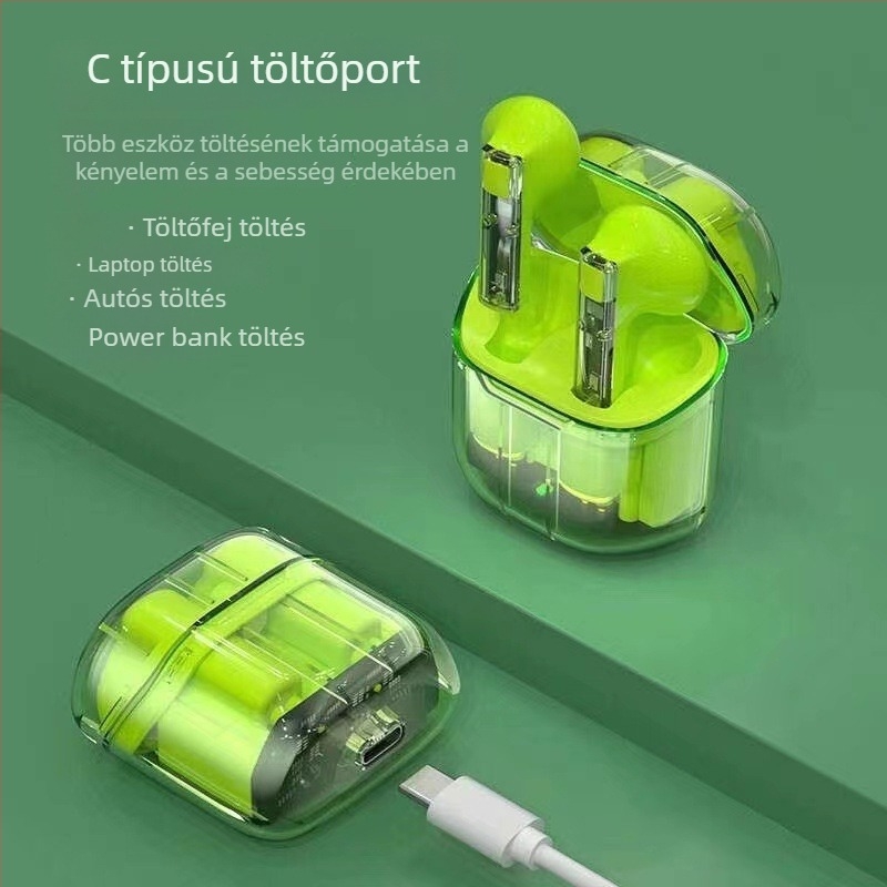 YX06 Átlátszó Gaming Bluetooth fülhallgató, HD hívások, Hosszú üzemidő, Vezeték nélküli TWS