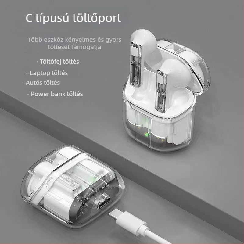 YX06 Átlátszó Gaming Bluetooth fülhallgató, HD hívások, Hosszú üzemidő, Vezeték nélküli TWS