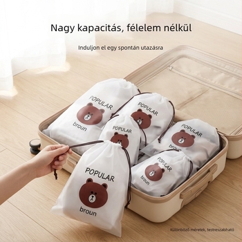 Macis mintás húzós tároló táska otthoni használatra – aranyos matt felületű tok ruhák és cipők számára, utazásokhoz, nedvesség- és porálló
