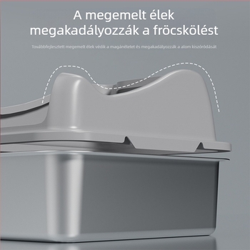 Rozsdamentes acél macskaalomtálca, nagy méretű, emelt, könnyen tisztítható, cseppálló, félzárt kialakítás