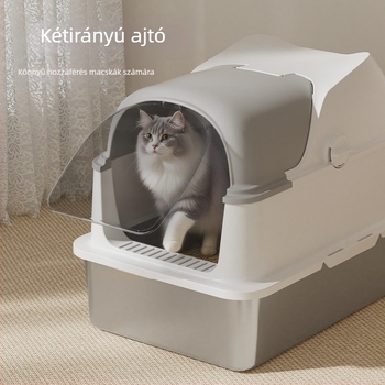 Teljesen zárt macskatál, extra nagy méret, fröccsenés elleni kialakítás, alkalmas kiscicák és nagy macskák számára, szagkontrollal