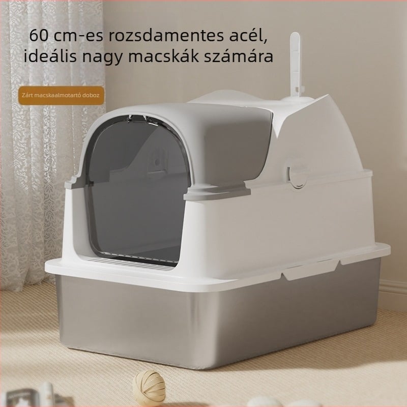 Teljesen zárt macskatál, extra nagy méret, fröccsenés elleni kialakítás, alkalmas kiscicák és nagy macskák számára, szagkontrollal