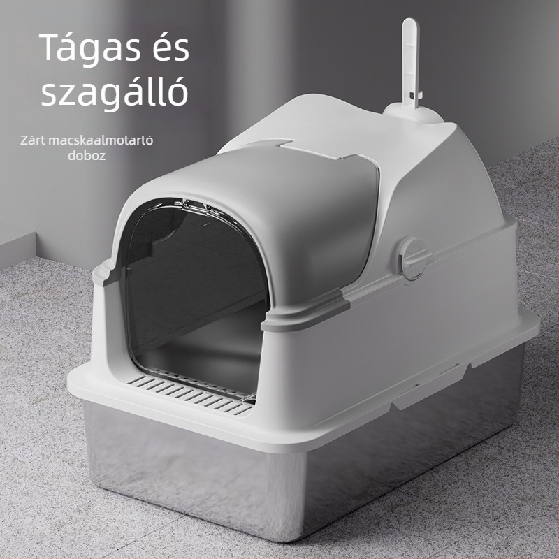 Teljesen zárt macskatál, extra nagy méret, fröccsenés elleni kialakítás, alkalmas kiscicák és nagy macskák számára, szagkontrollal