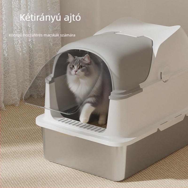 Teljesen zárt macskatál, extra nagy méret, fröccsenés elleni kialakítás, alkalmas kiscicák és nagy macskák számára, szagkontrollal