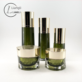 Kiváló minőségű zöld akril Eye Bottle, pumpás lotion-üveg, több méretű krémes üveg, kozmetikai üvegkészlet